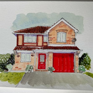 Handgemaakte aangepaste aquarel huisschildering ingelijst, geen digitale kunst, gepersonaliseerd eerste huisportret, favoriete winkel / spotschilderij.