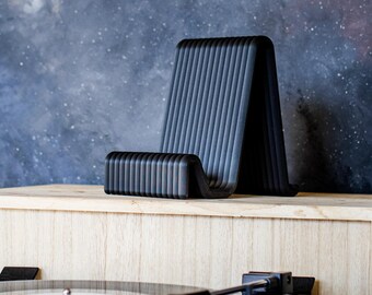 Vinyl Record Stand, Freestanding LP Display, "FLUX Black" Desk Vinyl Record Stand, Minimalist Standalone Vinyl Record Holder
