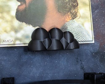 Vinyl Record Holder, Wall Mount - STORM CLOUDE - Now playing, Hand-painted Wooden Vinyl Record Stand