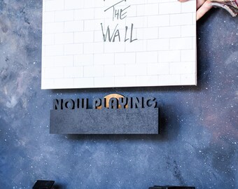 Vinyl Record Holder, Wall Mount - DISKAN - Now playing, Hand-painted Wooden Vinyl Record Stand