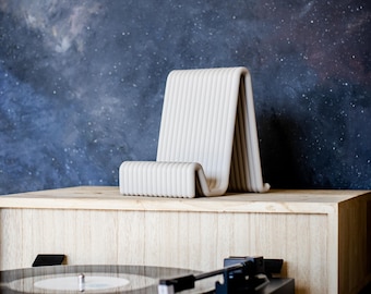 Vinyl Record Stand, Freestanding LP Display, "FLUX Muted White" Desk Vinyl Record Stand, Minimalist Standalone Vinyl Record Holder