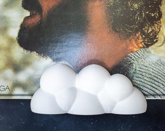 Vinyl Record Holder, Wall Mount - SNOW CLOUDE - Now playing, Hand-painted Wooden Vinyl Record Stand