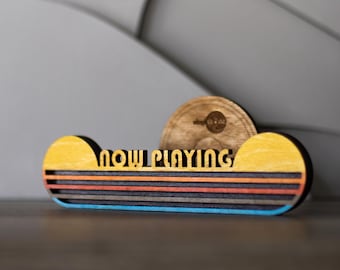 Vinyl Record Holder, Wall Mount - SUNSET - Hand-painted Wooden Vinyl Record Stand