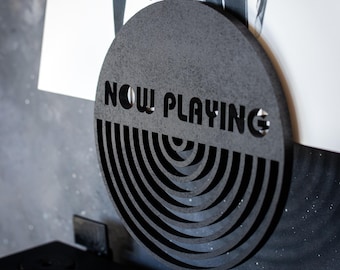 Vinyl Record Holder, Wall Mount - SPINOR- Now playing, Hand-painted Wooden Vinyl Record Stand