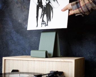 Vinyl Record Stand, Freestanding LP Display, "FLUX Olive" Desk Vinyl Record Stand, Minimalist Standalone Vinyl Record Holder