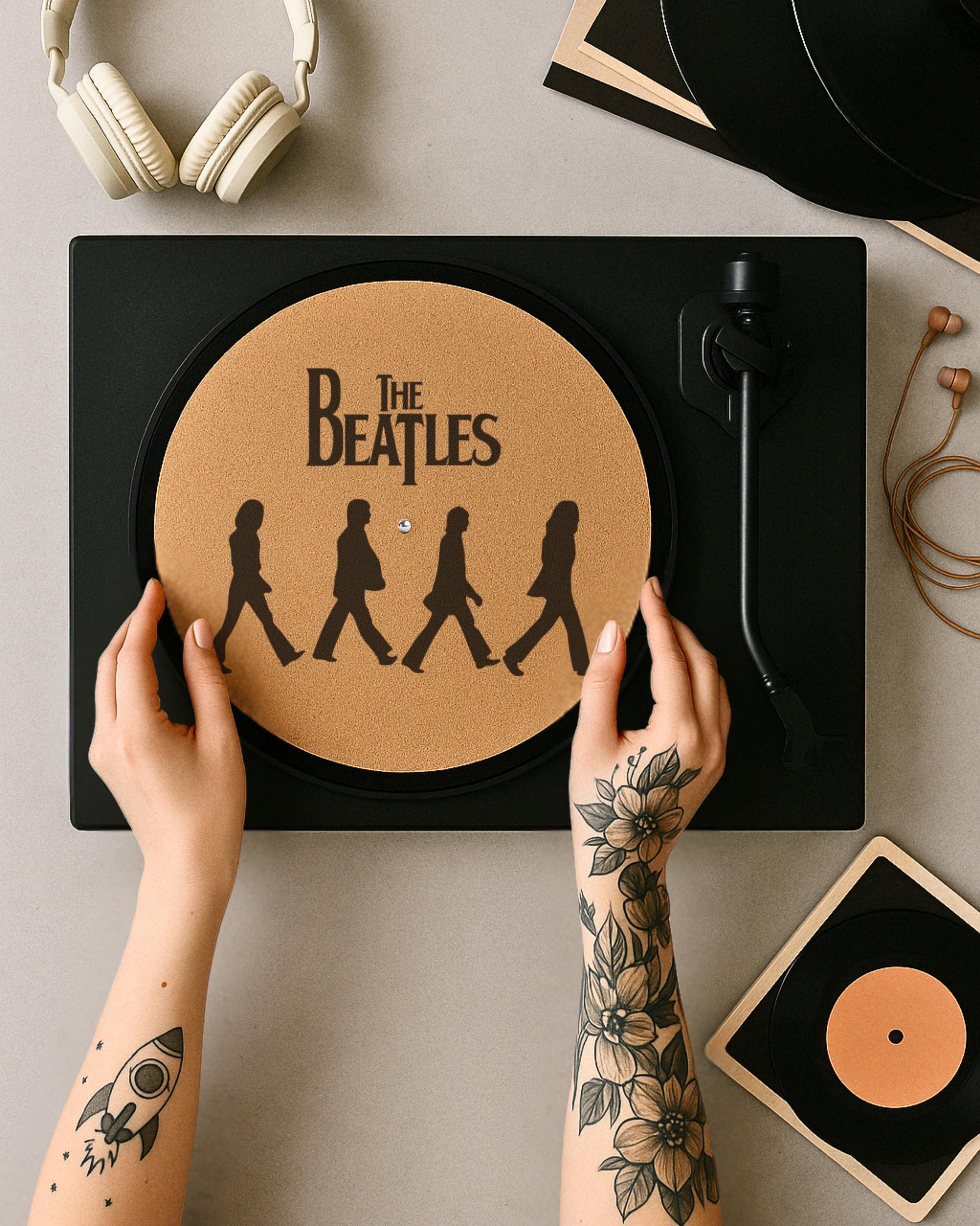 Custom Band Slipmat – Engraved Cork Turntable Mat with Your Favorite Artist, Personalized DJ Vinyl Gift