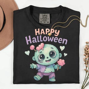 Cute Zombie Halloween PNG – Kawaii Pastel Undead Clipart with Cotton Candy Brain