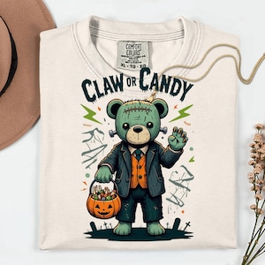Frankenstein Teddy Bear Halloween PNG Claw or Candy Funny Zombie Bear Clipart Dark Humor Halloween Shirt Design Sublimation Printable File