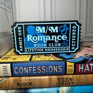 M/M Gay Romance Book Club Sign: 3D Printed Ticket-Style Book Nook Decoration