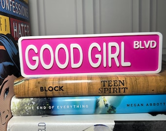 Good Girl Blvd Bookshelf Street Sign — 3D Printed Book Nook and Shelf Decor for Readers