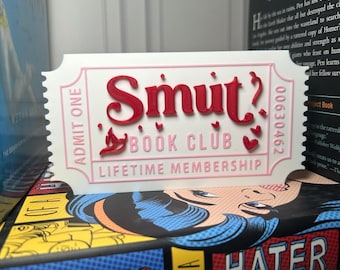 Znak na bilet do klubu książki Smut: dekoracja półki na książki wydrukowana w 3D