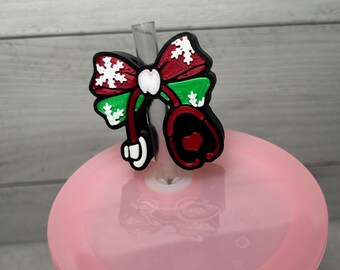 Christmas Stethoscope Straw Topper: 3D Printed Tumbler Accessory, Fits Standard and Tumbler Straws