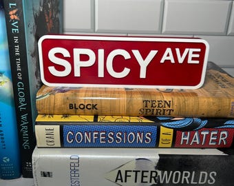 Spicy Ave Bookshelf Street Sign — 3D Printed Book Nook and Shelf Decor for Readers