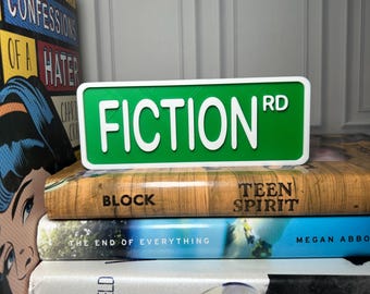 Fiction Rd Blvd Bookshelf Street Sign — 3D Printed Book Nook and Shelf Decor for Readers
