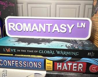 Romantasy Lane Bookshelf Street Sign — 3D Printed Book Nook and Shelf Decor for Readers