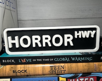Horror Highway Bookshelf Street Sign — 3D Printed Book Nook and Shelf Decor for Readers