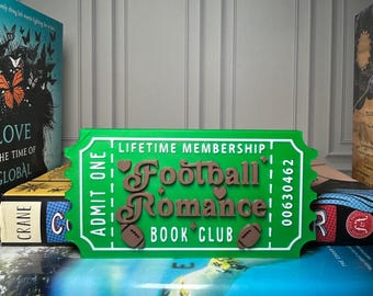 3D Printed Football Romance Book Club Sign: Ticket-Style Book Nook Decoration