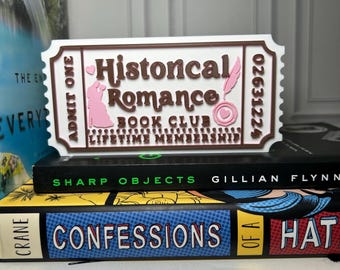 Letrero para el club de lectura de novela romántica histórica: Decoración para estantería de rincón de lectura impresa en 3D