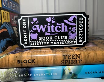 Witch Book Club Ticket Sign: 3D Printed Book Nook Bookshelf Decor