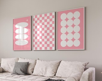 Pink Geometric Abstract Wall Art Prints: Modern Minimalist Decor (Digital Download)