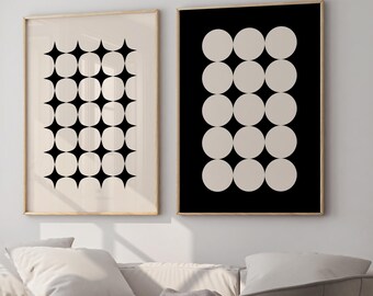 Geometric Abstract Wall Art Prints: Beige & Black Minimalist Decor (Digital Download)