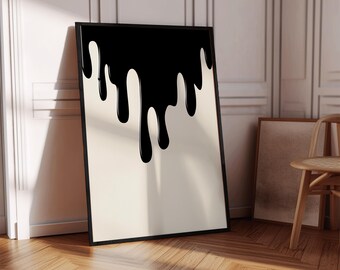 Black Drips Abstract Art Print: Modern Minimalist Wall Decor (Digital Download)