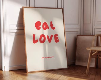 Eat Love For Breakfast 80's Aesthetic Wall Art, Daily Reminder Affirmation Quotes Typography Poster, Printable Wall Art, Prints Wall Decor