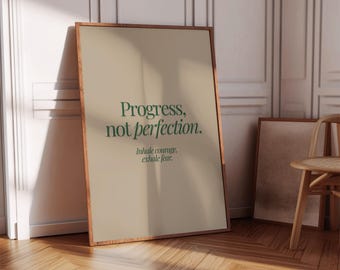 Progress Not Perfection Aesthetic Wall Art, Daily Reminder Motivation Quote Typography Poster, Office Wall Deco, Digital Prints Wall Decor