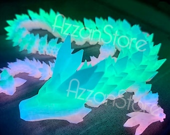 Glow in the Dark Rainbow Crystal Dragon, 3D Printed Bookshelf Decoration, Fidget Sensory Toy, Articulated Glow in the Dark Crystal Dragon