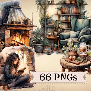 Hygge Winter Clipart – Cozy Home PNG Illustrations (66 Set) (Digital Download)