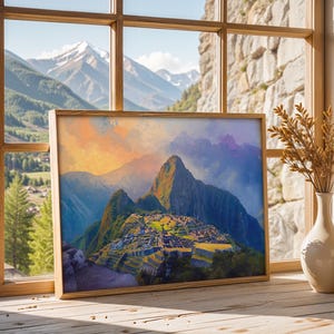 Machu Picchu Peru Oil Painting Print – Andean Mountain Travel Wall Art ...