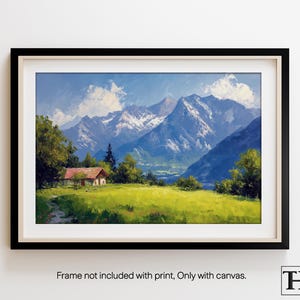 Swiss Alps Painting Switzerland Poster Original Alpine Oil Art Beautiful Wall Decor