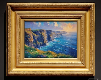 Cliffs of Moher Oil Painting: Vintage Ireland Scenic Wall Art