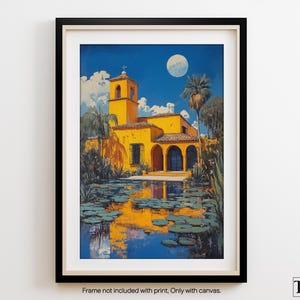 Marrakech Majorelle‑Style Oil Painting Print – Vibrant Moroccan Garden Wall Art