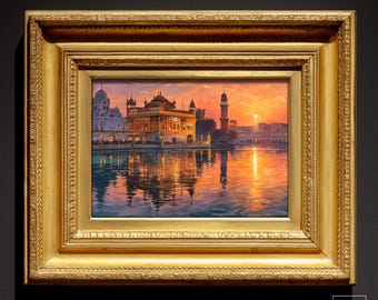 Golden Temple Sunset Print: Sikh Temple Watercolor Painting Style