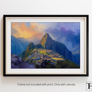Machu Picchu Peru Ölgemälde – Andengebirge Reise, Wandkunst, 210gsm Satin oder gerahmte Leinwand für archäologische Dekorationen