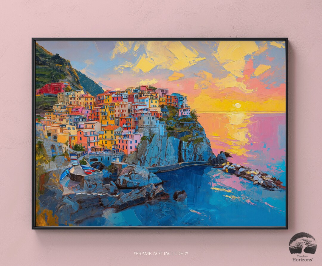 Original Oil Painting Italy Cinque Terre Sunrise Canvas & Poster Print ...