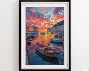 Dubrovnik Croatia Oil Painting Print – Ancient City Walls & Adriatic Seascape Wall Art