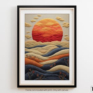 Sonoran Desert Sunset Satin Print – Embroidered Southwest Dunes Landscape Wall Art for Boho or Modern Decor