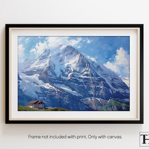 Eiger Mountain Painting - Switzerland Poster, Original Alpine Wall Decor, Oil Art Print for Nature Lovers & Home Decoration