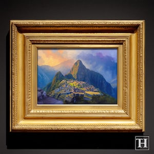 Machu Picchu Oil Painting Print: Andean Mountain Art, Peru Travel Decor