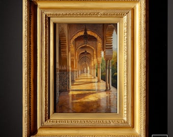 Alhambra Granada Oil Painting Original Print Intricate Spanish Architecture Poster Art