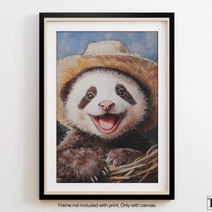 Baby Panda Watercolor Painting, Cowboy Hat Panda Art for Baby Nursery Decor, Cute Animal Print, Kids Room Wall Art