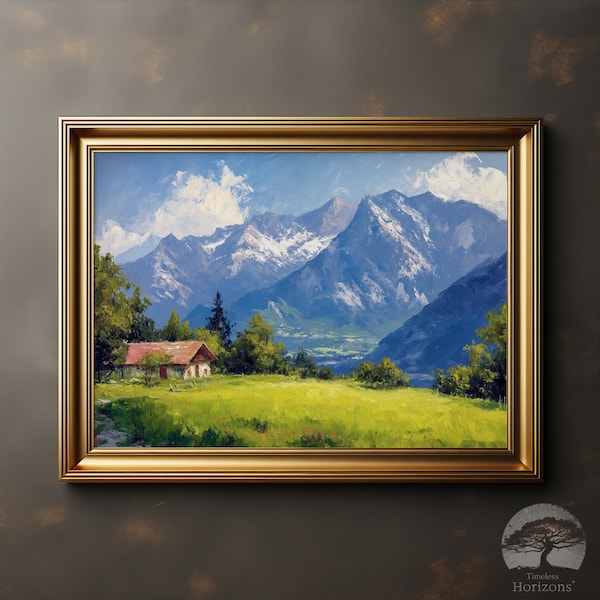 Swiss Alps Switzerland Mountain Impressionist Art Original Oil Painting Poster Wall Decor