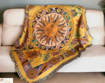 Sonne Boho Decke - Sonne Göttin Überwurf Decke - Boho Dekor - Tagesdecke - Sofaüberwurf - gemütliche Decke aus Baumwolle - Boho Home Decor