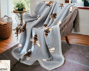 Bee Pattern Blanket - Throw Blanket - Boho Bedspread - Sofa Throw - Bed Throw Blanket - Boho Home Decor - Soft Blanket