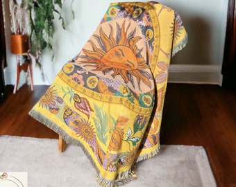 Sonne Boho Decke - Sonne Göttin Überwurf Decke - Boho Dekor - Tagesdecke - Sofaüberwurf - gemütliche Decke aus Baumwolle - Boho Home Decor