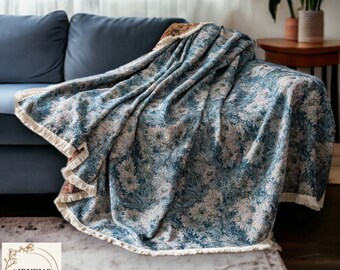 Floral Sofa Blanket - Boho Sofa Throw Blanket - Large Picnic Blanket - Bedspread Bed Throw - Boho Home Decor