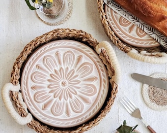 Terra Cotta Bread Tortilla Warmer Basket, Woven Seagrass Jute Holder