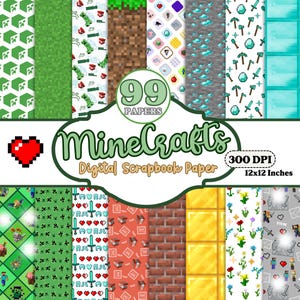 Craft Pixels Digital Papers, Mine Seamless Pattern Bundle, Gaming Clipart Digital Repeating Patterns Printable, Digital Scrapbooking JPEG